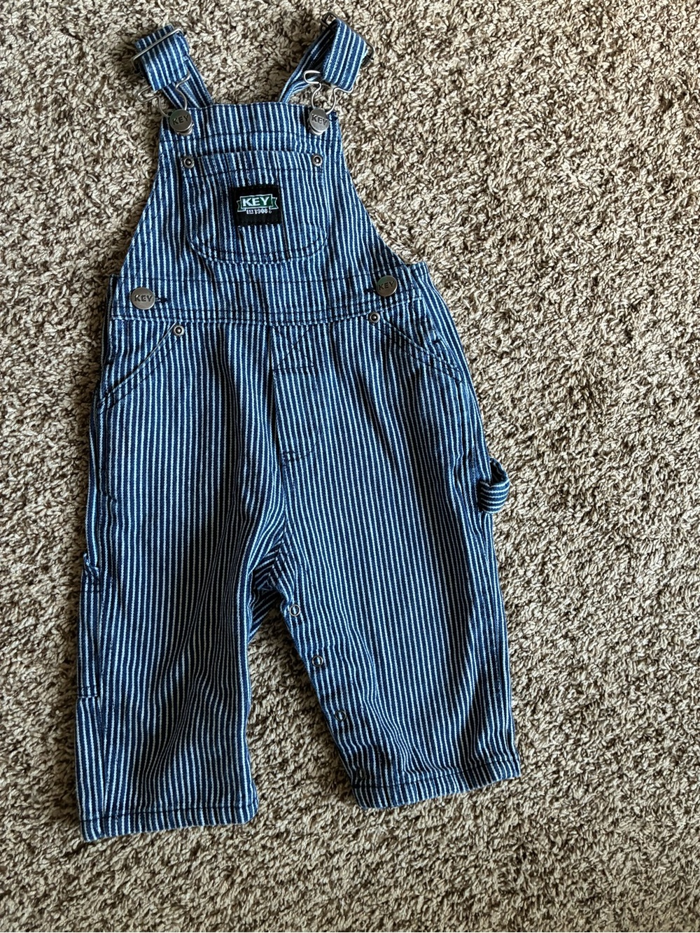 Vintage Blue-and-White Striped Kids Overalls